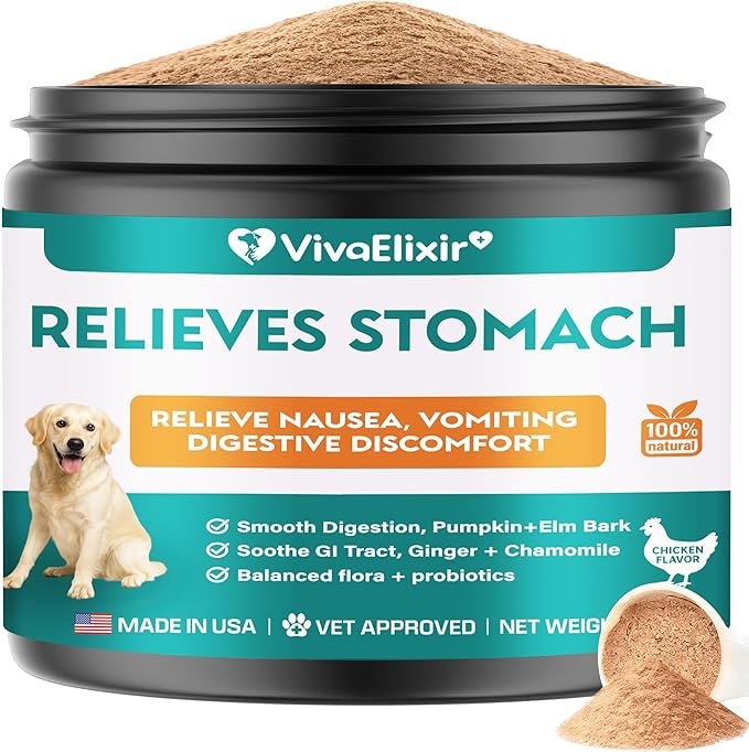 Dog Upset Stomach Relief for Nausea | Probiotics for Dogs | Soothe Upset Stomach | Dog Slippery Elm & Pumpkin | Support Digestive Health | 2.12 OZ Chicken Flavor