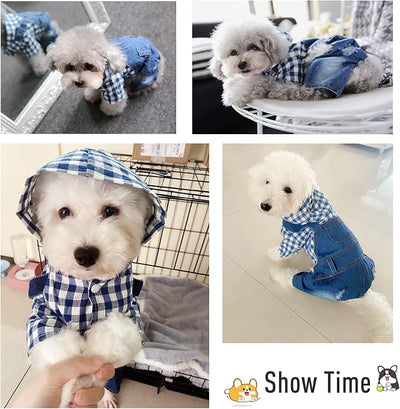SILD Pet Denim Jumpsuit Dog Jeans Hoodies Cool Blue Coat Medium Small Dogs Classic Jacket Puppy Blue Vintage Washed Vests