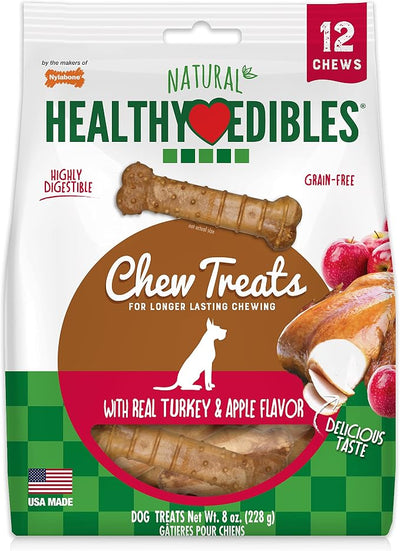 Nylabone Healthy Edibles Natural Chews, Long Lasting Dog Bones, Healthy Dog Treats, Turkey & Apple Flavor, X-Small (12 Count)