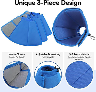 Queenmore Dog Cone,Soft Dog Cones for Large Dogs After Surgery,Comfy Cone for Dogs to Stop Licking, Adjustable Recovery Collar,Elizabethan Pet E-Collar for Wound Healing,Blue,L