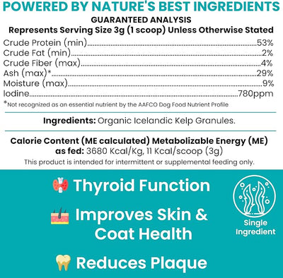 Sea Kelp Powder for Dogs - Dental, Plaque, Skin & Coat, Thyroid - Chew + Heal Labs Iodine-Rich 4 oz Kelp Supplement, Digestion & Immune, Seaweed Meal Topper with 5cc Scoop, Made in USA