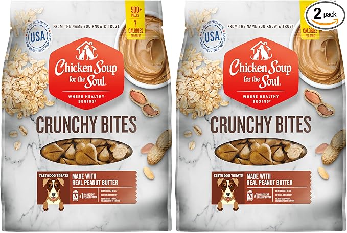 Chicken Soup for the Soul All Natural Premium Crunchy Bites Dog Treats, Real Peanut Butter First Ingredient, No by-Products, Artificial Colors, Flavors or Preservatives, Peanut Butter, 32oz