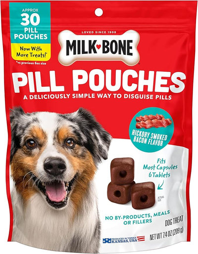 Milk-Bone Pill Pouches Dog Treats, Hickory Smoked Bacon Flavor, 30 Count Bag