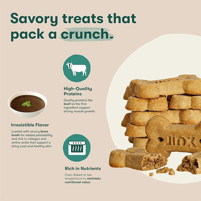 Jinx Oven-Baked Beef Bone Broth Biscuit Dog Treats - Crunchy, All Natural, Superfood-Rich with High-Protein Salmon, Dog Biscuits for Puppies, Adults & Seniors - 3LB (Pack of 4)