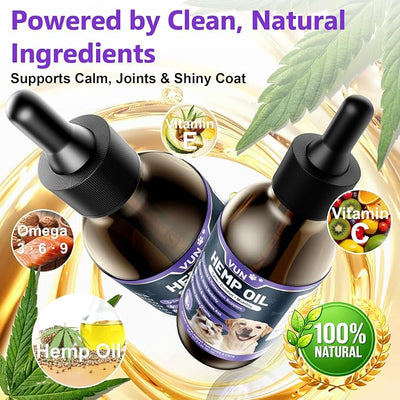Hemp Oil for Dogs & Cats Anxiety & Stress Relief Drops with Omega 3-6-9,Hemp Oil Helps with Pain, Stress, Sleep, Arthritis, Seizures Support, Pet Calming Trеats Supplement for Small & Large Pets