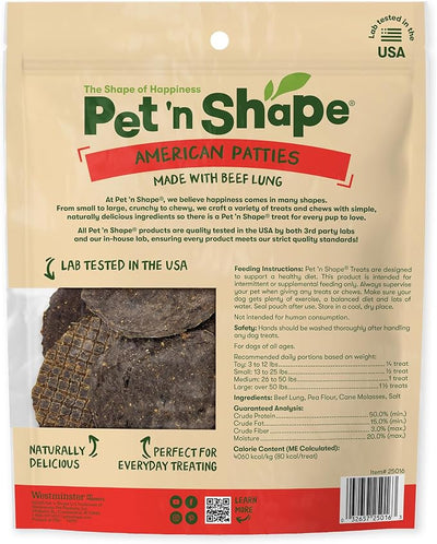 Pet 'n Shape All American Beef Lung Patties Dog Treats – Made and Sourced in The USA, 1lb Bag