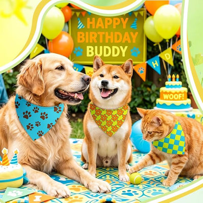 Weewooday 50 Pcs Cartoon Dog Bandana Bulk for Hippie Paw Print Flower Adventure Cute Triangle Soft Dog Bibs Summer Theme Birthday Party Supplies for Small Medium Large Costume 19.7 x 13.8 x 13.8 Inch