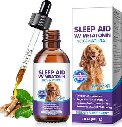 Melatonin for Dogs, Sleep Aid with Melatonin for Dogs, Dog Calming Drops with Ashwagandha,Valerian Root, L-Theanine for Reduce Anxiety and Stress, 2 fl oz