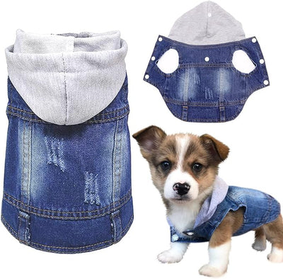 SILD Pet Clothes Dog Jeans Jacket Cool Blue Denim Coat Small Medium Dogs Lapel Vests Classic Hoodies Puppy Blue Vintage Washed Clothes (Grey,S)