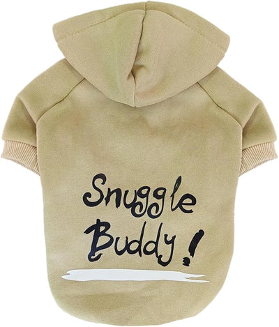 Jecikelon Print Dog Hoodies for Small Dogs, Soft Fleece Puppy Clothes for Pet Cat, Warm Winter Outfits Cold Weather Coats, Cute Sweatshirt Puppies Costume (Khaki, Small)