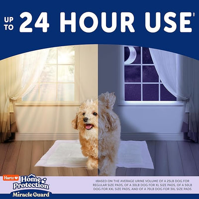 Hartz Miracle Guard Dog and Puppy Dog Pads Max Absorbency 24 Hour Use Odor Eliminating Lavender Scented No Leaks, X-Large Size 30 Count