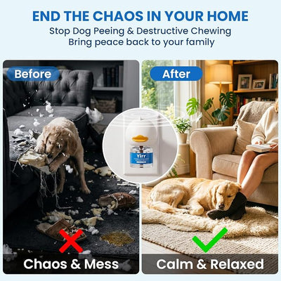 Dog Calming Pheromone Diffuser Kit, 60 Days Long Lasting Calming Diffuser for Dogs, Relieves Anxiety, Barking, Fighting, Destructive Behavior & Accidental Peeing, 2 Diffusers 2 Refills, Odorless