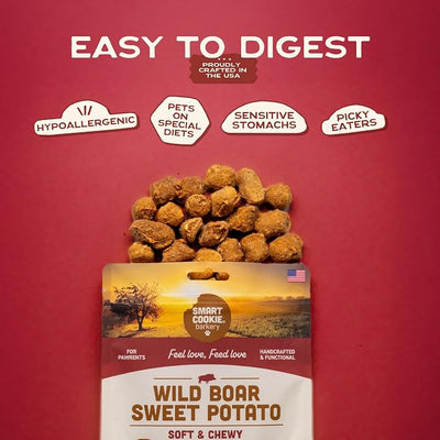 Smart Cookie Healthy Soft Dog Treats - Wild Boar & Sweet Potato - Grain Free Limited Ingredient Training Treats for Dogs with Sensitive Stomach & Allergies, Natural Novel Protein, Made in USA (5oz.)