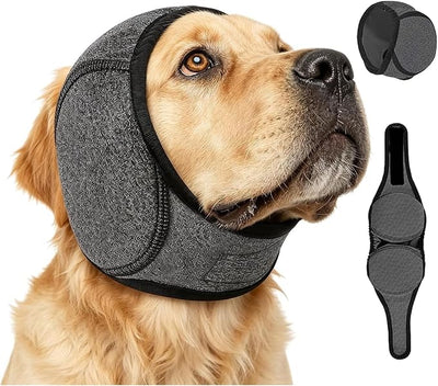 Dog Head Wrap, Dog Ear Muffs Noise Protection, Dogs Ear Covers for Noise, Quiet Ears for Dogs, Anxiety Relief for Thunder, Lightning, Fireworks, Vet Visits, Polyester (Grey, Small)