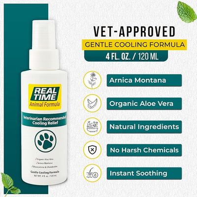 Real Time Pain Relief Pet Formula - 4oz Spray Bottle | Vet Recommended Relief for Pets | 16 Natural Ingredients Including Menthol, Aloe Vera, and Arnica | Gentle Cooling Sensation | Easy Application