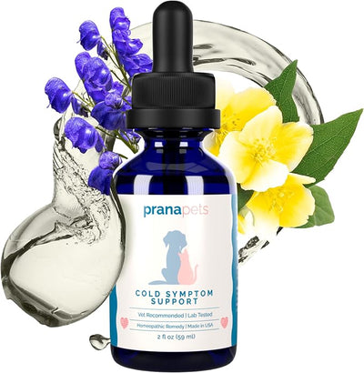 PranaPets Cold Symptom Support for Cats & Dogs | Natural Formula Safely Aids with Colds, Seasonal Allergies & Kennel Cough | Helps Open Airways for Easy Breathing