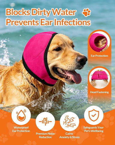 LHP Dog Ear Muffs Noise Cancelling, Calming Ear Cover Protection for Anxiety Relief, Thunder, Fireworks, Ear Wraps for Dog Travel and Grooming, Hematoma Prevention (Hot Pink, S)