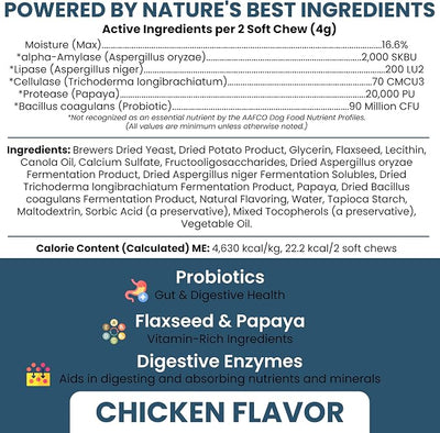 Probiotics for Dogs with Digestive Enzymes - 120 Soft Chews - Supports Healthy Digestive Tract, Helps Nutrient Absorption and Food Digestion - Probiotic & Prebiotic Dog Fiber and Gut Health Supplement