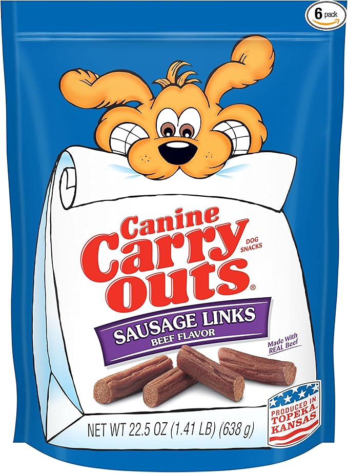 Canine Carry Outs Dog Treats, Sausage Links, 22.5 Ounce (Pack of 6), Made with Real Beef