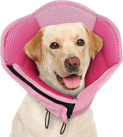 AOFITEE Large Dog Cone - Adjustable Dog Cone to Stop Licking, Foldable Extra Large Cones Dogs for Wound Healing, Pet Elizabethan Cones Collar After Surgery, XL Fabric Pet Neck Collar, Pink X-Large