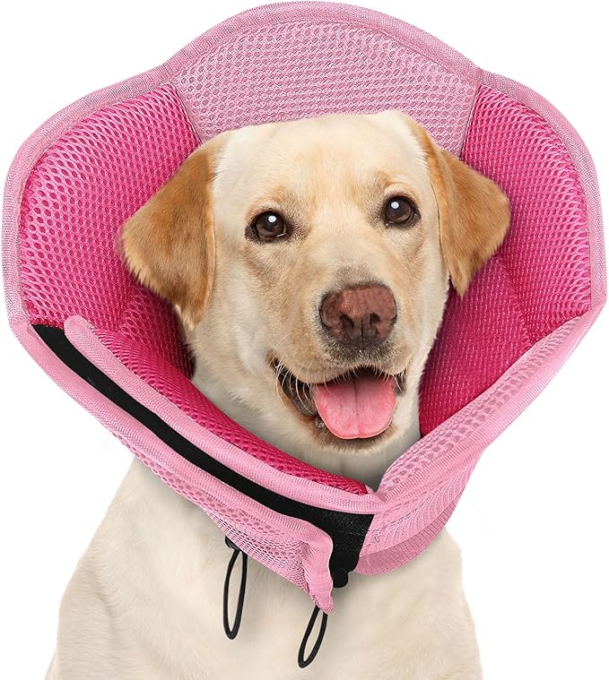 AOFITEE Large Dog Cone - Adjustable Dog Cone to Stop Licking, Foldable Extra Large Cones Dogs for Wound Healing, Pet Elizabethan Cones Collar After Surgery, XL Fabric Pet Neck Collar, Pink X-Large