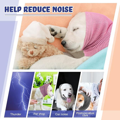 Saintrygo 4 Pcs Dog Snoods Pet Ear Wrap Cover Sound Proof Muffs for Barking and Bathing Warm Winter Scarf for Calming(Blue, Pink, Purple,S,M,L)