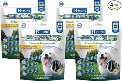 N-Bone Adult Dental Rings Chicken Flavor Dog Treats, 7 Count 9.8-oz Bag, Brown, 1 Count (Pack of 4)