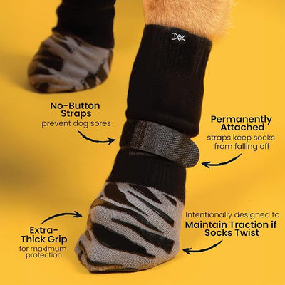 DOK TigerToes Premium Non-Slip Dog Socks for Hardwood Floors - Extra-Thick Grip that Works Even When Twisted - Prevents Licking, Slipping, and Great for Dog Paw Protection (XXL)