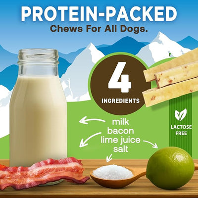 EcoKind Yak Cheese Himalayan Dog Chews, Yak Chews for Small Dogs, Long Lasting Bone for Aggressive Chewers, Only 4 Ingredients, Natural High Protein Dog Treats, No Additives, Bacon, Small - 16 Chews