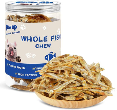 PAWUP Dried Whole Fish Dog Treats, High Protein Omega-3 Snacks | Skin & Coat Health, Training Rewards for Small & Medium Dogs, Grain Free, 8 oz