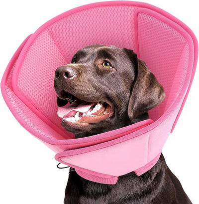 Queenmore Dog Cone,Soft Dog Cones for Large Dogs After Surgery,Comfy Cone for Dogs to Stop Licking, Adjustable Recovery Collar,Elizabethan Pet E-Collar for Wound Healing,Pink,L
