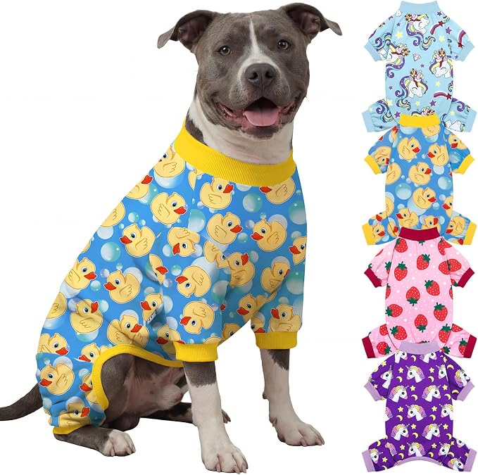 XPUDAC 4 Pieces Dog Pajamas for Large Dogs Pjs Clothes Puppy Onesies Outfits for Doggie Duck Shirts Sleeper for Pet Cats Jammies-6X-Large