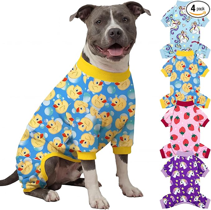 XPUDAC 4 Pieces Dog Pajamas for Large Dogs Pjs Clothes Puppy Onesies Outfits for Doggie Duck Shirts Sleeper for Pet Cats Jammies-XXXL