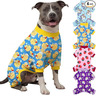 XPUDAC 4 Pieces Dog Pajamas for Large Dogs Pjs Clothes Puppy Onesies Outfits for Doggie Duck Shirts Sleeper for Pet Cats Jammies-XXXL