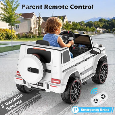 ANPABO Licensed Mercedes-Benz G63 Car for Kids, 12V 7AH Ride on Car w/Parent Remote Control, LED Headlights, Music Player & Horn, Soft Start, Low Battery Prompt, Kids Electric Car, White