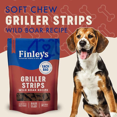 Finley's Wild Boar Griller Strips for Dogs, Jerky-Style Dog Treats with Real Ingredients for All Breeds and Sizes, 14.5oz, 6 Pack