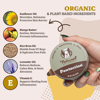 Natural Dog Company PawTection Dog Paw Wax, 1 oz Tin | Hot Pavement & Sand Protection, Waxy Barrier Balm, Non-Toxic & Lick Safe, For Summer Walks & Hiking