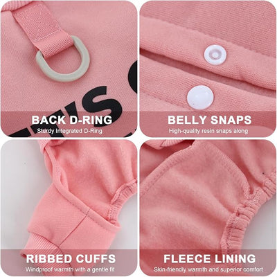Warm Dog Winter Coat with Built-in Leash Ring, Fleece 4-Legged Sweatshirt Jumpsuit, Cute Let's Go Print Puppy Clothes for Small Dogs Boy Girl, Cold Weather Outfit