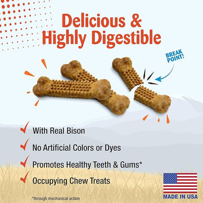 Nylabone Nubz Wild Natural Dog Chew Treats for Small Dogs, Long Lasting Dog Chew Bones Made in USA, Bison Flavor, Small Dog Bones for Dogs Up to 25 lbs. (4 Count)