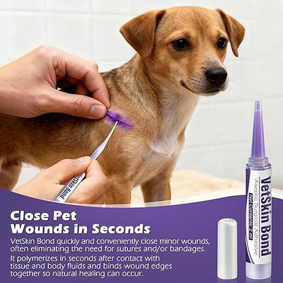 1 Pack 2ml Veterinary Surgical Skin Glue with 10 Applicators, Strong Surgical Adhesive, Blue-Tinted Fast-Acting Tissue Wound Glue, Up to 20 Applications, Ideal for Dogs & Cats Essential Care