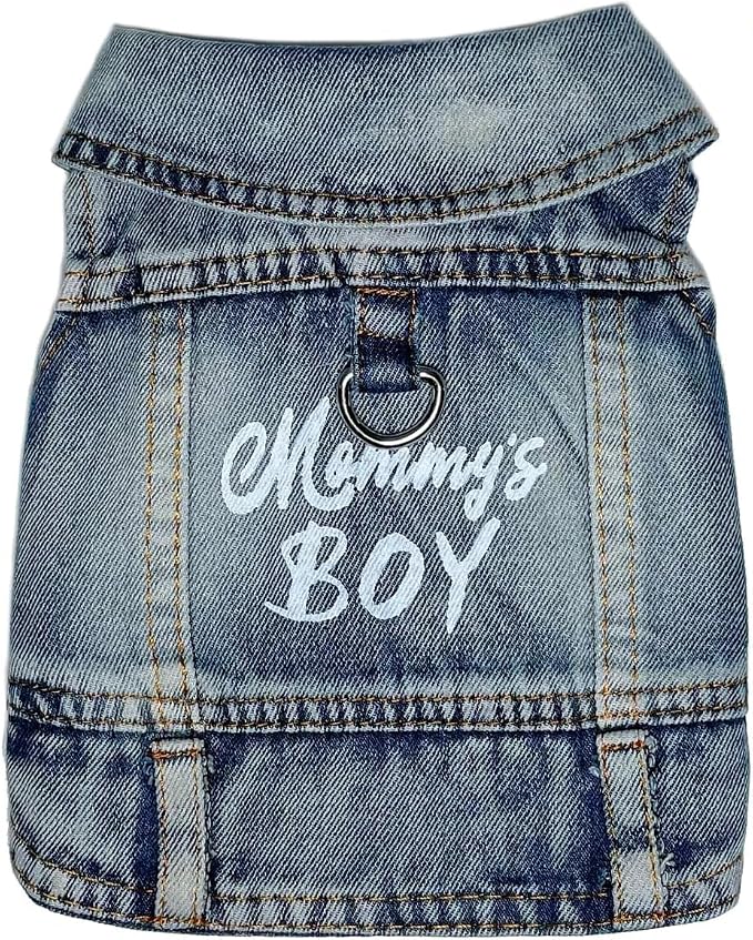 Dog Jeans Jacket Mommy's Boy Denim,Breathable Cotton Blue Pet Coat for Puppy Small Dogs Classic Overalls Male Cat Costumes Apparel Washed Vest Clothes Outfit T-Shirts（X-Large）