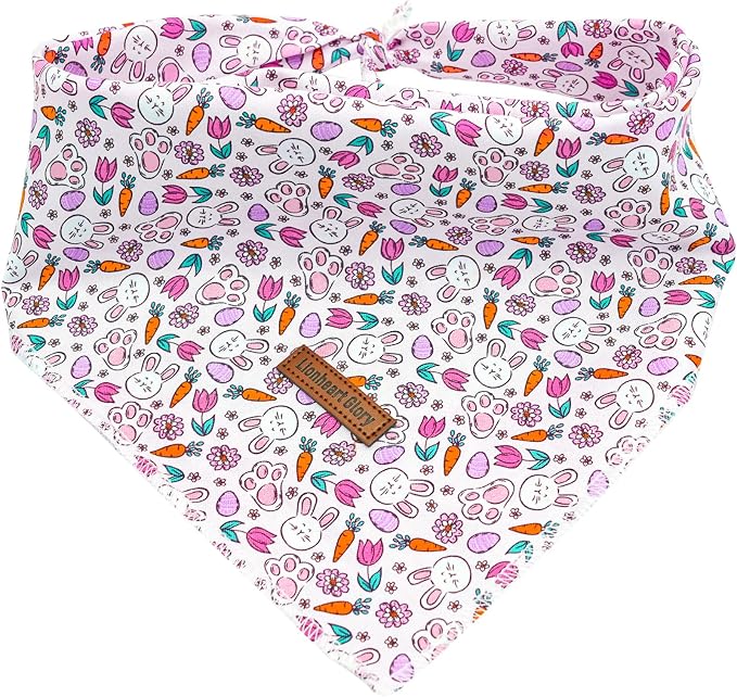 Lionheart Glory Easter Bandana Kerchief - Washable Soft Comfortable Scarf, Square Adjustable for Girl or Boy Dogs - Easter Eggs Rabbits Design for Small Dogs Puppy