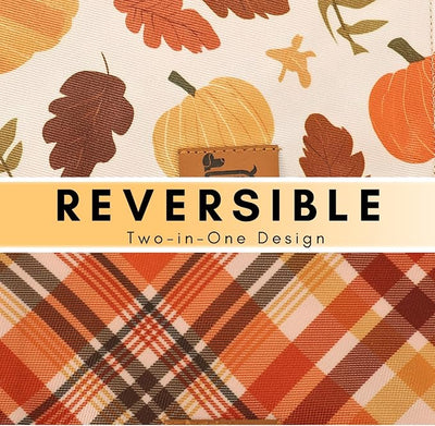 Fall Dog Bandana for Small Medium Large Dogs, Pumpkin Plaid Design, Premium Reversible Soft Breathable Adjustable Scarf, Pet Accessory Girl or Boy Gift FW4