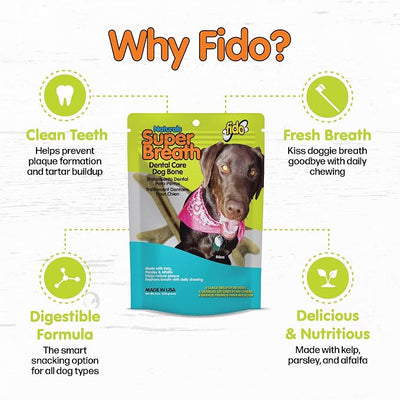 Fido Super Breath Dental Care Bones for Dogs, Large - 4 Count, Pack of 3 - Fresh Breath Dog Dental Treats for Large Dogs - Plaque & Tartar Control - Made in USA - 12 Total