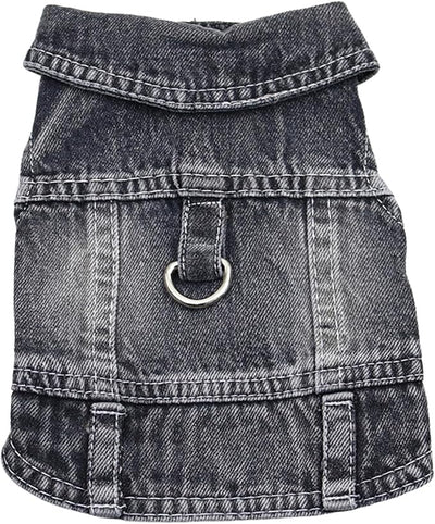 Puppy Clothes for Small Dogs Boy,Classic Western Denim Dog Coat,Dog Jeans Jacket with Leash D-Ring,Pet Cat Costumes,Cooling Harness Vest for Walking (Black, Small)