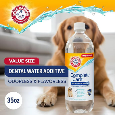 Arm & Hammer Complete Care Dental Water Additive for Dogs, Value Size 35 Fl Oz, Dog Breath Freshener, Baking Soda Enhanced, Tartar Control, Odorless Flavorless