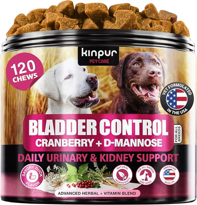 Dog UTI Support Chews with Cranberry & D-Mannose – Cranberry Supplement for Dogs, Urinary Tract & Bladder Support for Dogs, Dog Bladder Control, Kidney Health, Soft Duck Chews, 120 Bites