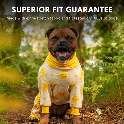Spark Paws Dog Pajama, Dog Recovery Suit Male, Onesie, Ultra-Soft and 4-Way Stretch, for Small Medium and Large Breeds - Sunshine - XXL