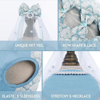 ASENKU Dog Dress, Dog Wedding Dress, Pet Lace Princess Dress with Bows for Wedding Birthday Party, Puppy Formal Apparel with Pearl Necklace for Small Dogs (Blue, Small)