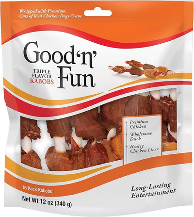 Good 'n' Fun Kabobs Long-Lasting Dog Treat, With Real Proteins, Beef Hide and Premium Chicken, Supports Dental Health, Mental Stimulation, 12 oz
